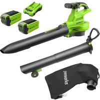 Greenworks GD40BVII 40v Cordless Brushless Leaf Blower Vacuum 2 x 2ah Li-ion Battery Charger