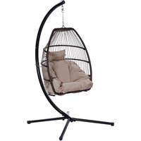 Patio Wicker folding Hanging Chair,Rattan Swing Hammock Egg Chair with X type Base and C Type bracket , with cushion and pillow,for Patio,Bedroom Balcony,Indoor,Outdoor
