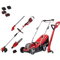 Einhell GE-CM 18v Cordless Rotary Lawnmower, Grass Trimmer and Multi Tool Kit 2 x 4ah Li-ion Battery Charger