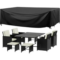 9PCS Garden Furniture Set 8 Seater Rattan Dining Set Outdoor Table Chairs with Protective Cover Black