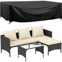 3 Pieces Garden Lounge Sofa Set Rattan Furniture with Cushions Protective Cover Black