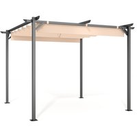 Outdoor Retractable Pergola with Canopy Patio Metal Shelter for Garden Gazebo Beige, 2.4mx2.4m