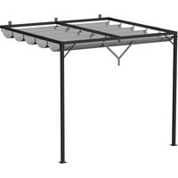 Lean to Wall Metal Pergola Square Gazebo with Retractable Roof Canopy 2.4mx2.4m