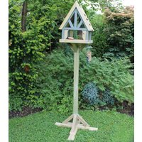 Cookeville Wooden Garden Bird Table With Cottage In Natural