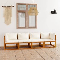 Basile Solid Wood Garden 4 Seater Sofa With Cream Cushions