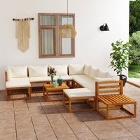 Basile Solid Wood 12 Piece Garden Lounge Set Cream Cushions