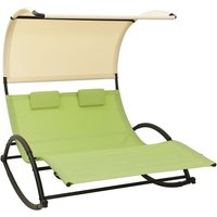 Faris Textilene Double Sun Lounger With Canopy In Green Cream