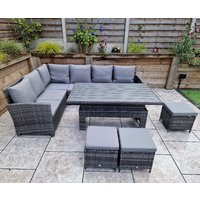 Caxias Wooden Garden Corner Lift Up Dining Set In Grey