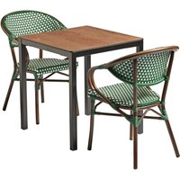 Extro Black Outdoor Wooden Dining Table With 2 Pearl Green Chairs