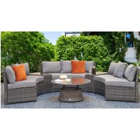 Jeren Rattan Garden Half Moon Sofa Set With Coffee Table In Grey