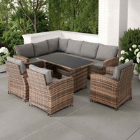 Calvero Rattan Corner Outdoor Lounge Set In Brown And Grey