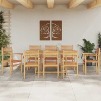 Lunaro Garden Solid Teak Wood Dining Table With 8 Chairs In Brown
