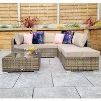 Saxen Rattan Garden Corner Sofa Set With Coffee Table In Brown