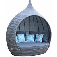 Perrin Rattan Garden Day Bed With Cushions In Grey