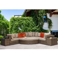 Jeana Rattan Garden Corner Sofa Set With 2 Side Tables In Brown