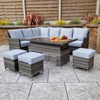 Enola Glass Top Garden Lift Up Dining Set With 3 Ottomans In Grey