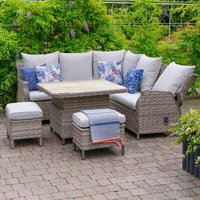 Fresno Rattan Outdoor Modular Lounger Set with Adjustable Table in Brown and Wheat