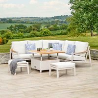 Porto Aluminium Outdoor Square Adjustable Lounge Dining Set in Light Grey and Oak